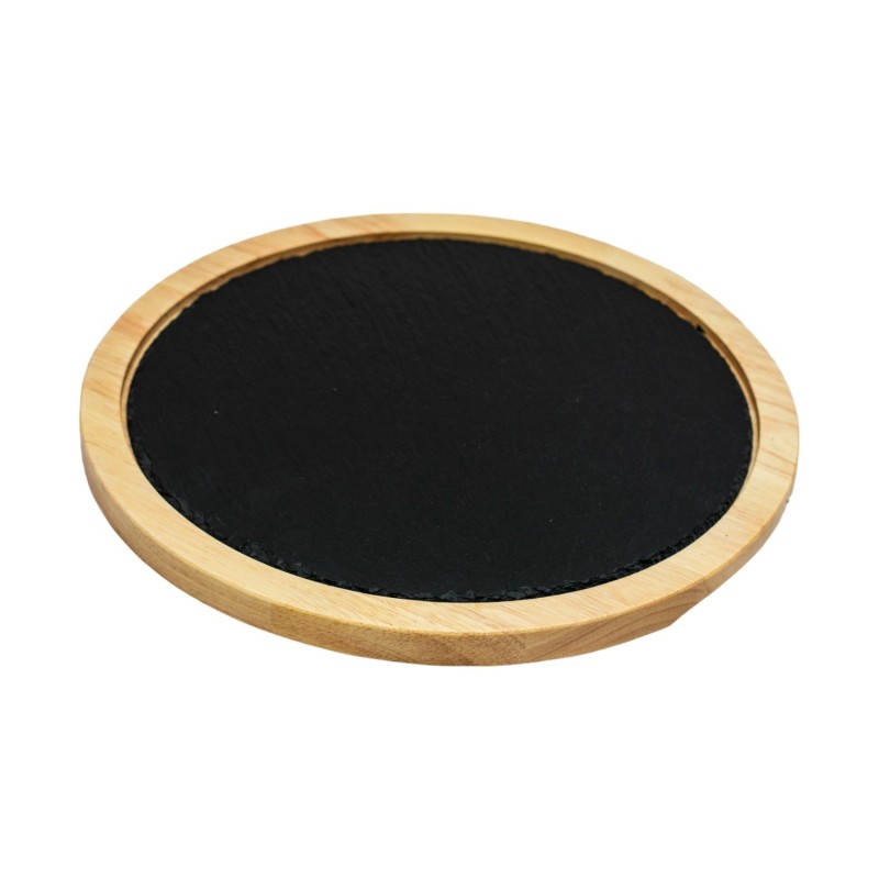 Ξύλινο Στρογγυλό Πλατό Rubberwood Με Πέτρα 34x34 Εκ. - 1