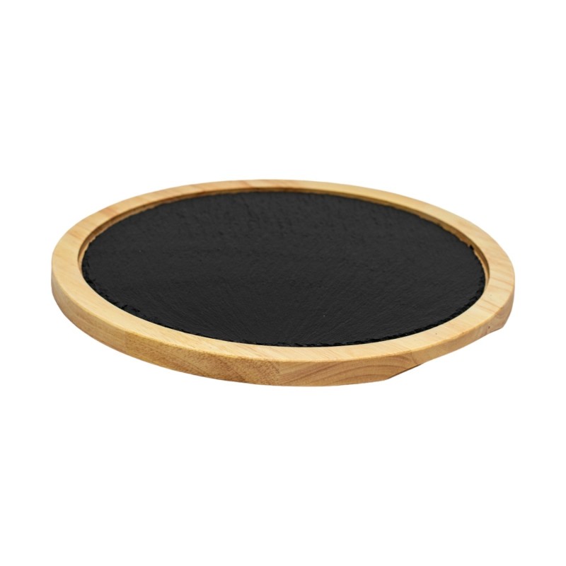 Ξύλινο Στρογγυλό Πλατό Rubberwood Με Πέτρα 34x34 Εκ. - 4