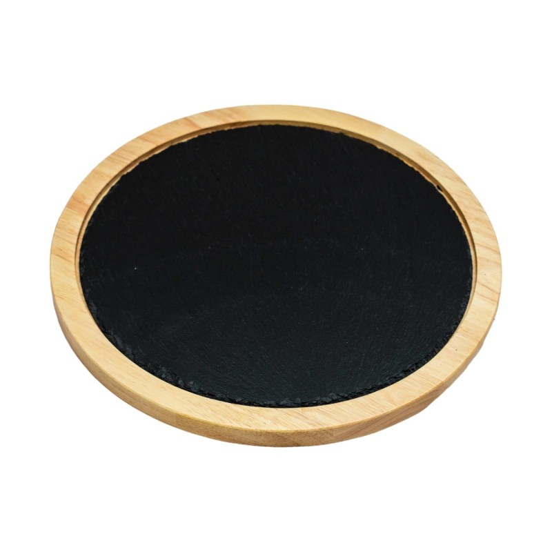 Ξύλινο Στρογγυλό Πλατό Rubberwood Με Πέτρα 34x34 Εκ. - 5