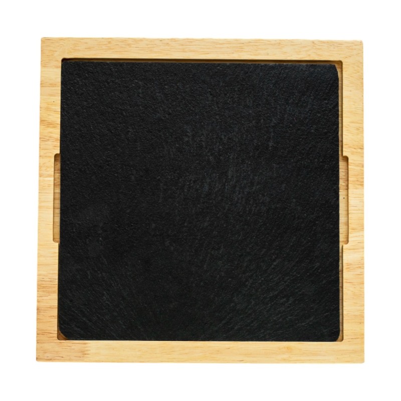 Ξύλινο Τετράγωνο Πλατό Rubberwood Με Πέτρα 29x29 Εκ. - 2 Ξύλινο Τετράγωνο Πλατό Rubberwood Με Πέτρα 29x29 Εκ. - 2