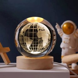 Φωτιστικό νυκτός με γυάλινη μπάλα Γη σε ξύλινη βάση με 16 χρώματα RGB - 4