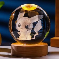 Φωτιστικό νυκτός με γυάλινη μπάλα Pikachu σε ξύλινη βάση με 16 χρώματα RGB - 3