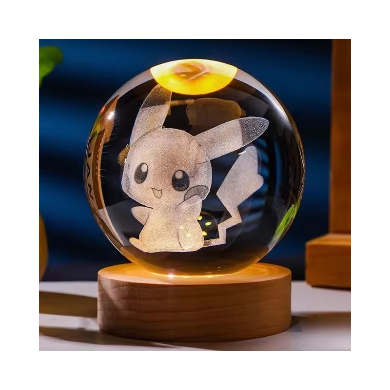 Φωτιστικό νυκτός με γυάλινη μπάλα Pikachu σε ξύλινη βάση με 16 χρώματα RGB - 3 Φωτιστικό νυκτός με γυάλινη μπάλα Pikachu σε ξύλινη βάση με 16 χρώματα RGB - 3