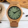 Ξύλινο χειροποίητο ρολόι bamboo Grren & δερμάτινο λουράκι - 1